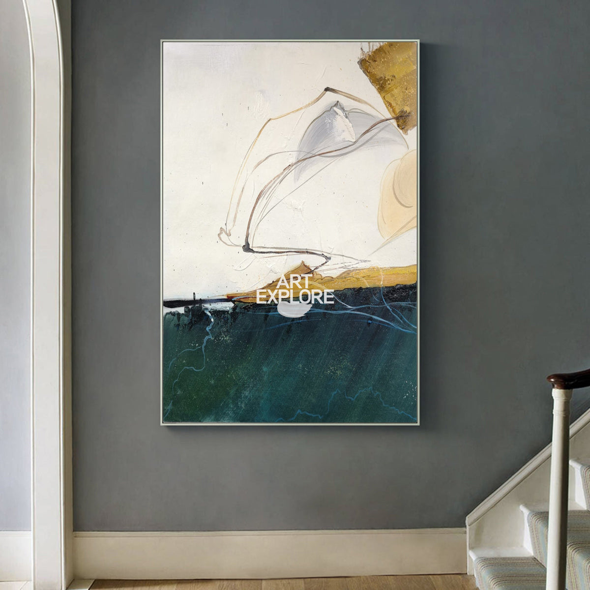 Wall Art Gold Abstract Coastal Landscape Modern Texture Living Room