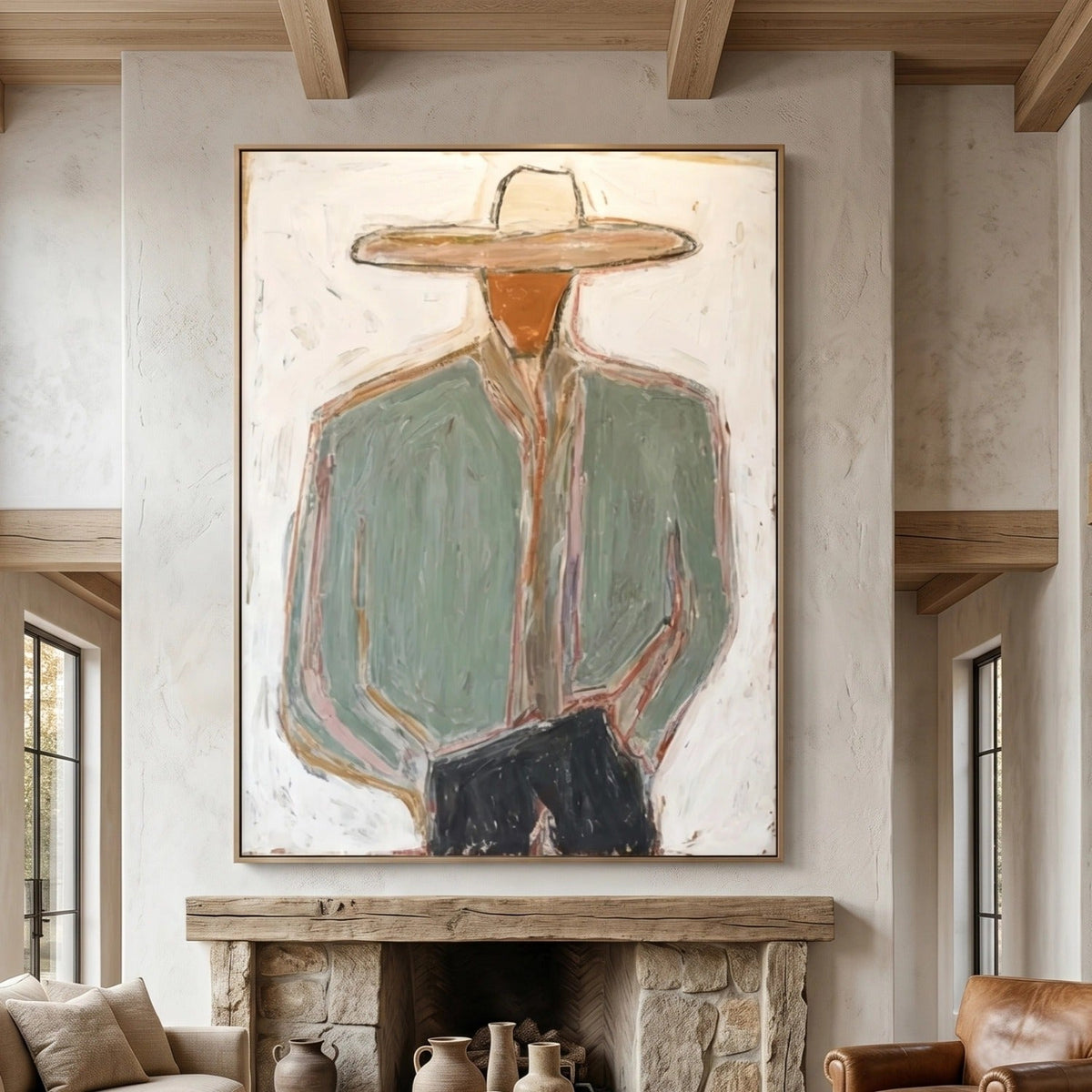 Minimal Cowboy Figure Oil Painting