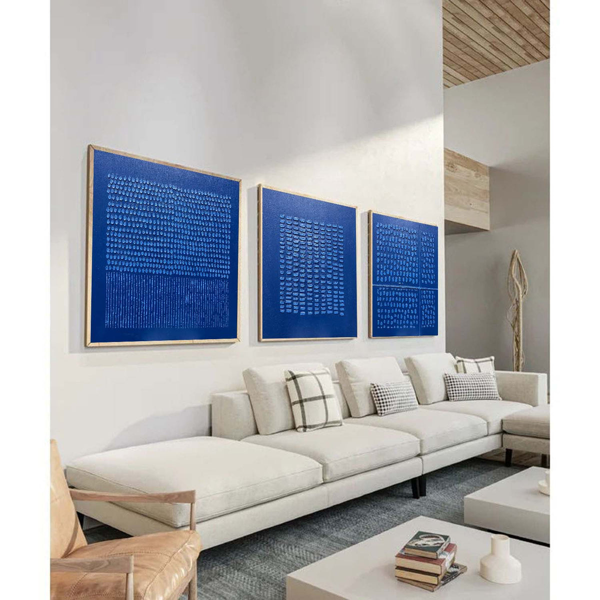 Wall Art Indigo Textured Triptych Oil Painting