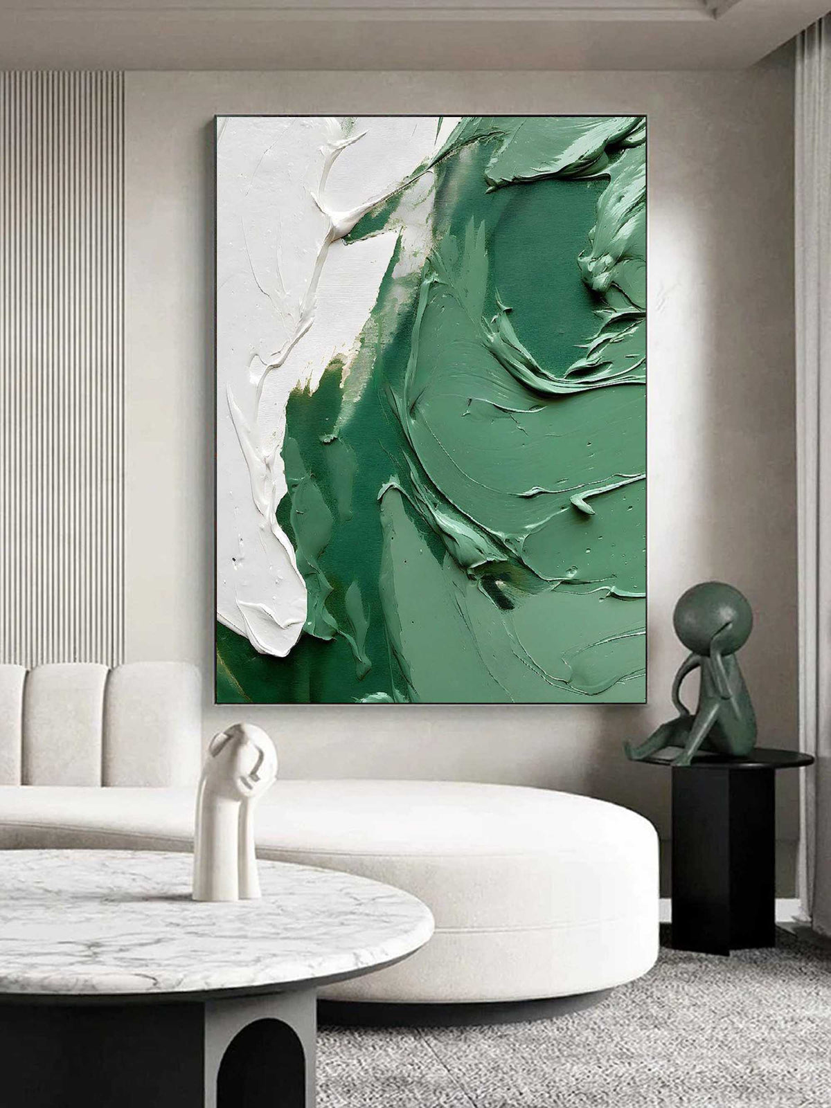 Jade Green Wave Impasto Oil Painting