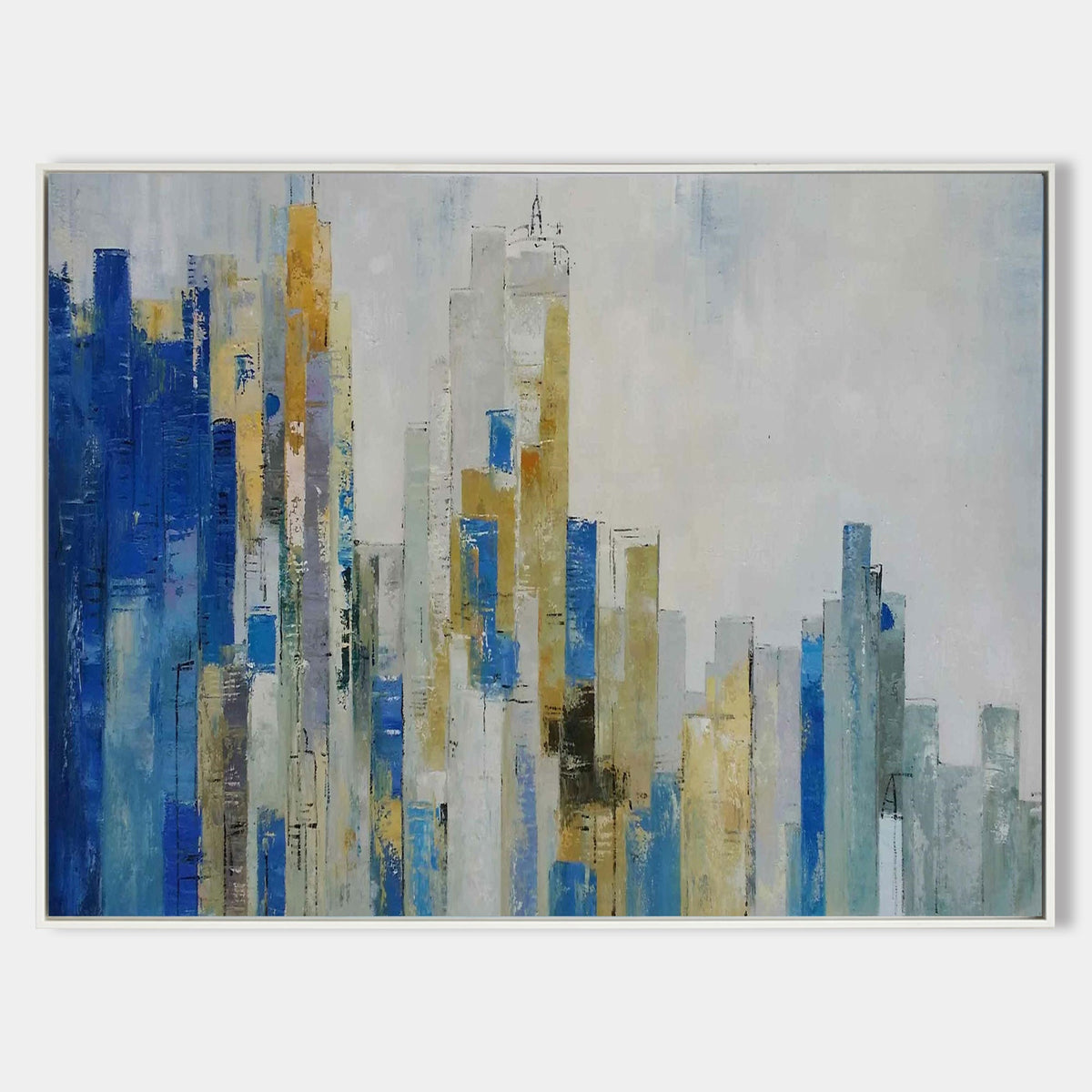 Abstract Cityscape Painting Blue & Gold