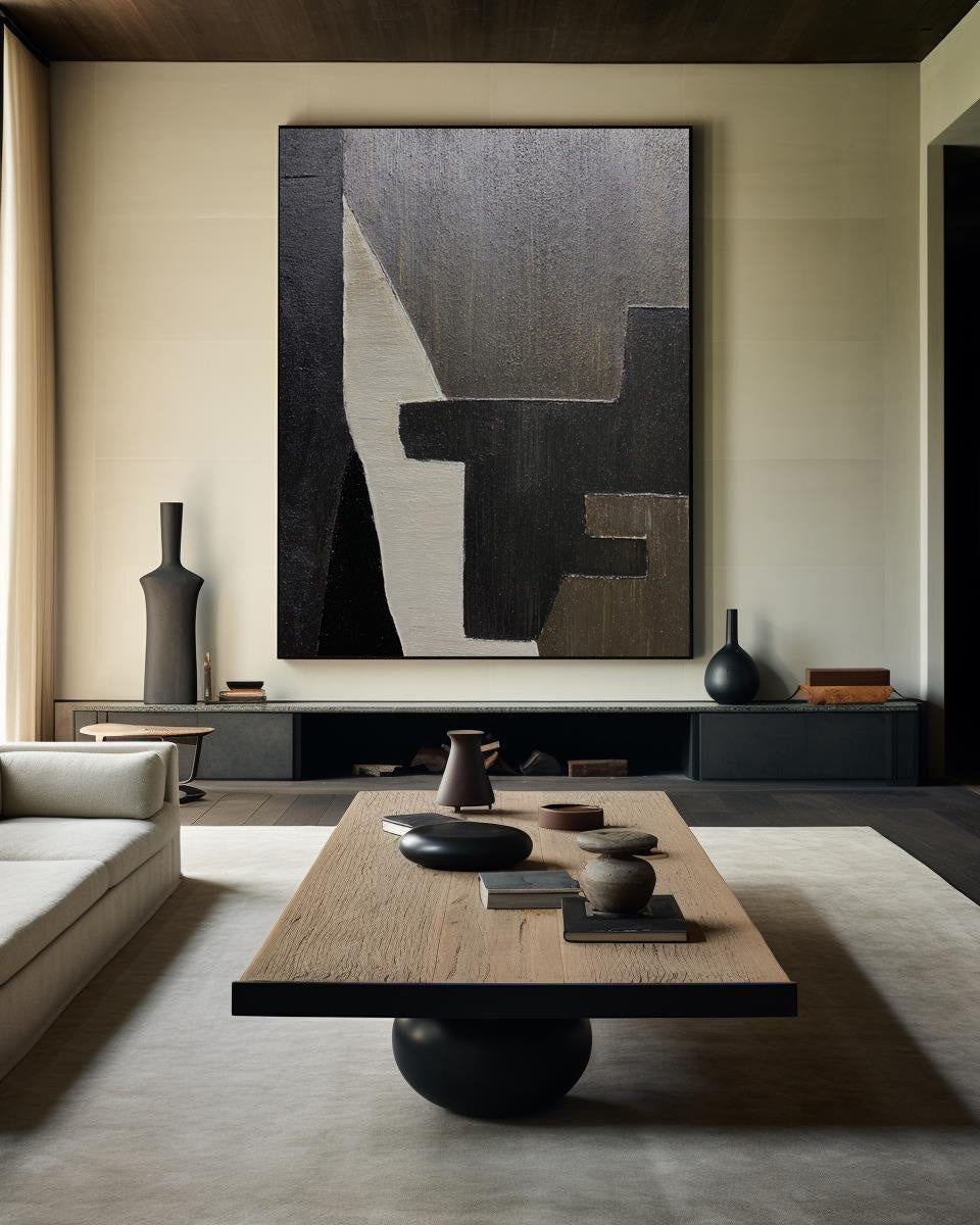 Minimalist Monochrome Geometric Abstract Painting