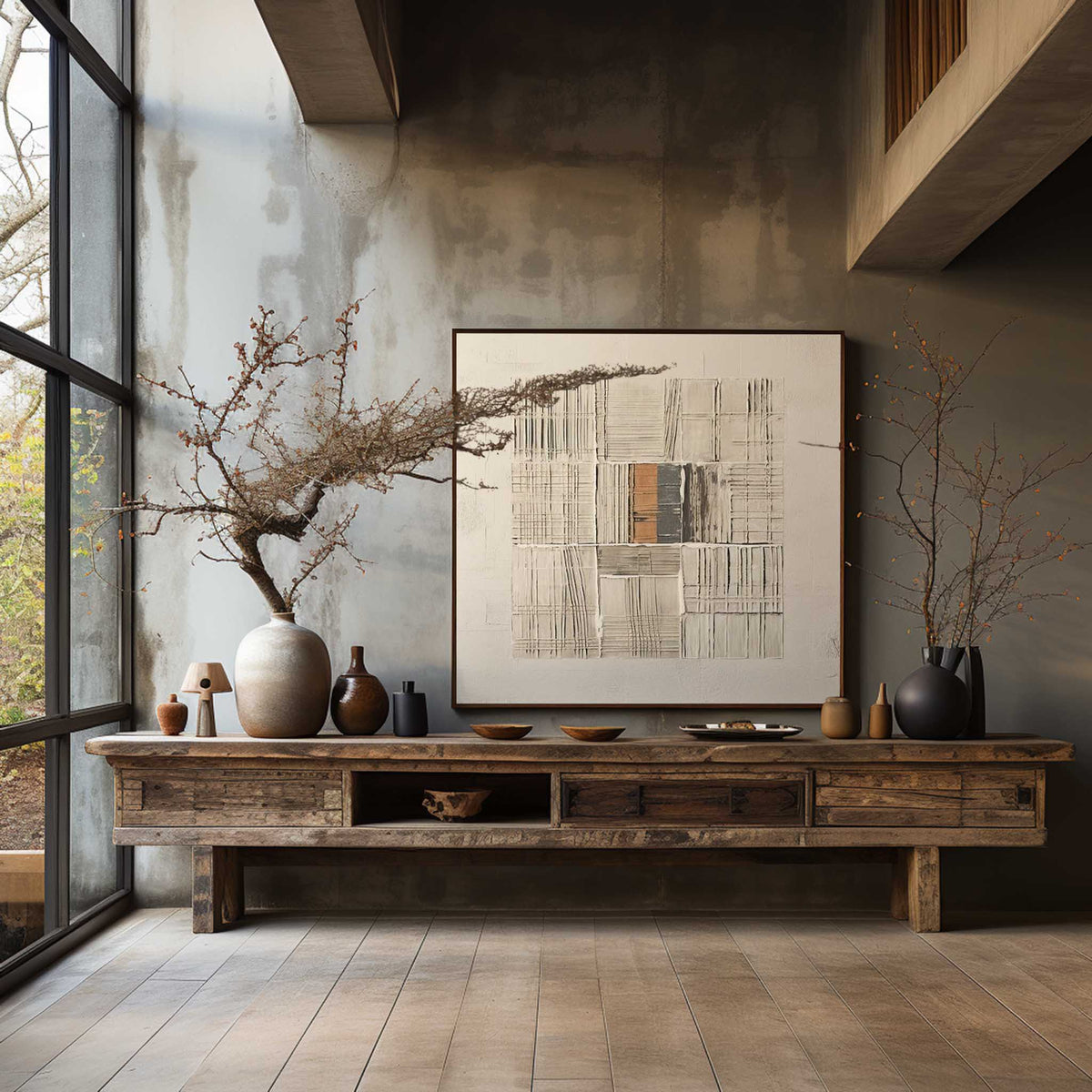 Neutral Geometric Textured Painting