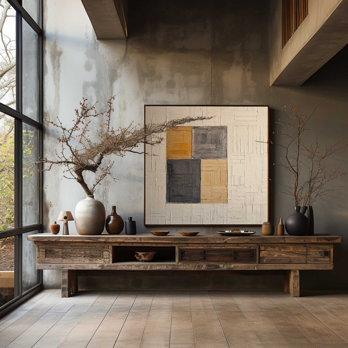 Wabi-Sabi Wall Art Textured Geometric Block