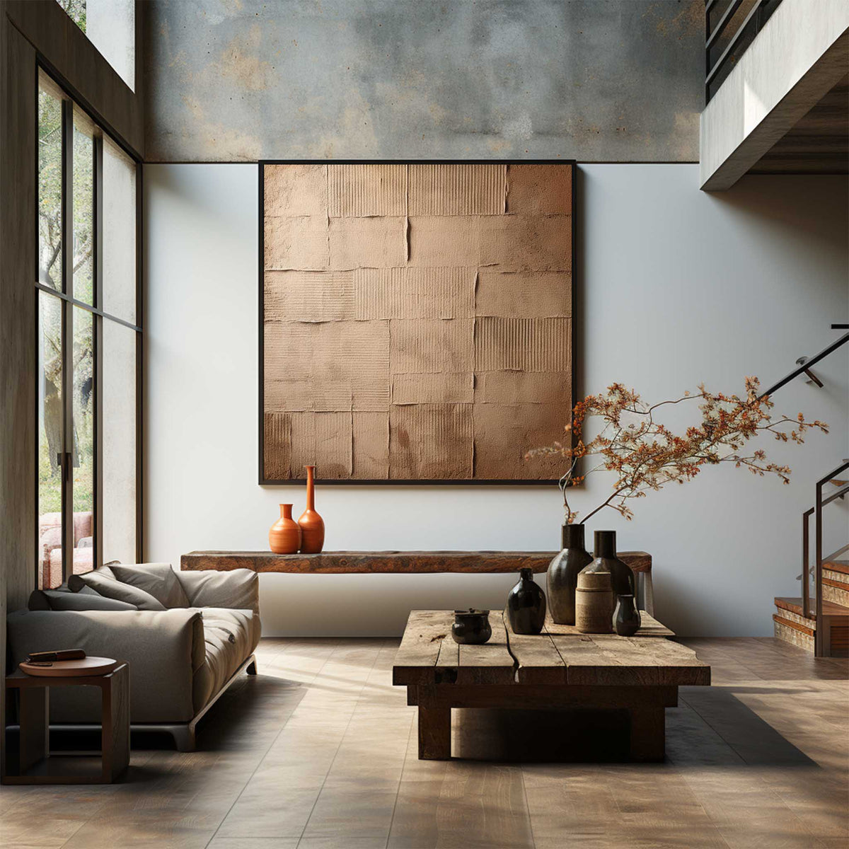 Earthy Neutral Textured Layered Panel Oil Painting