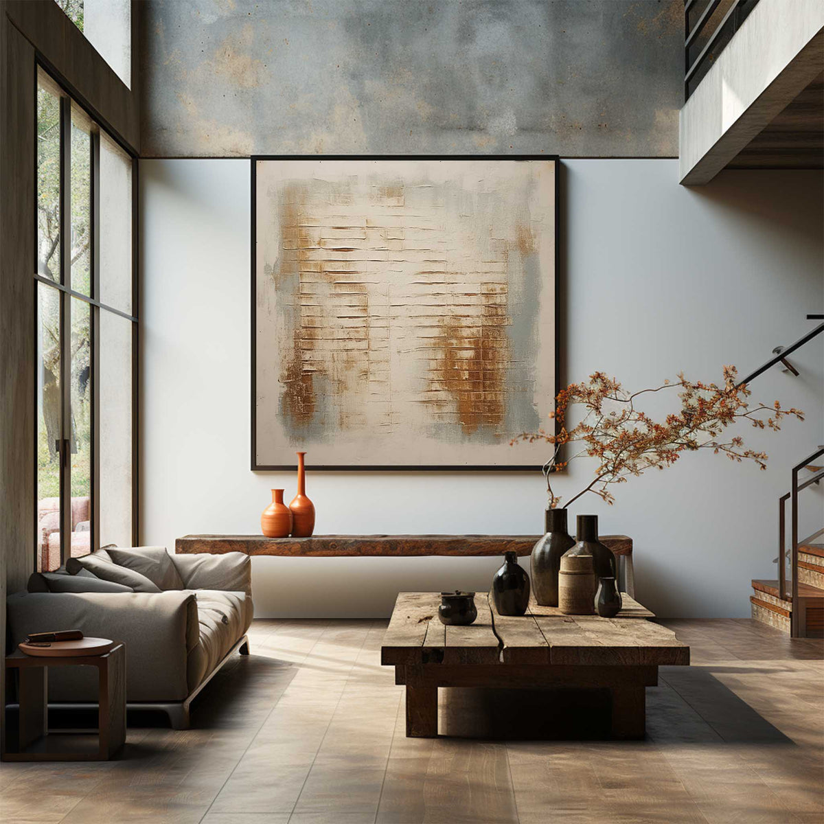 Minimalist 3D Textured Horizontal Stripes Painting