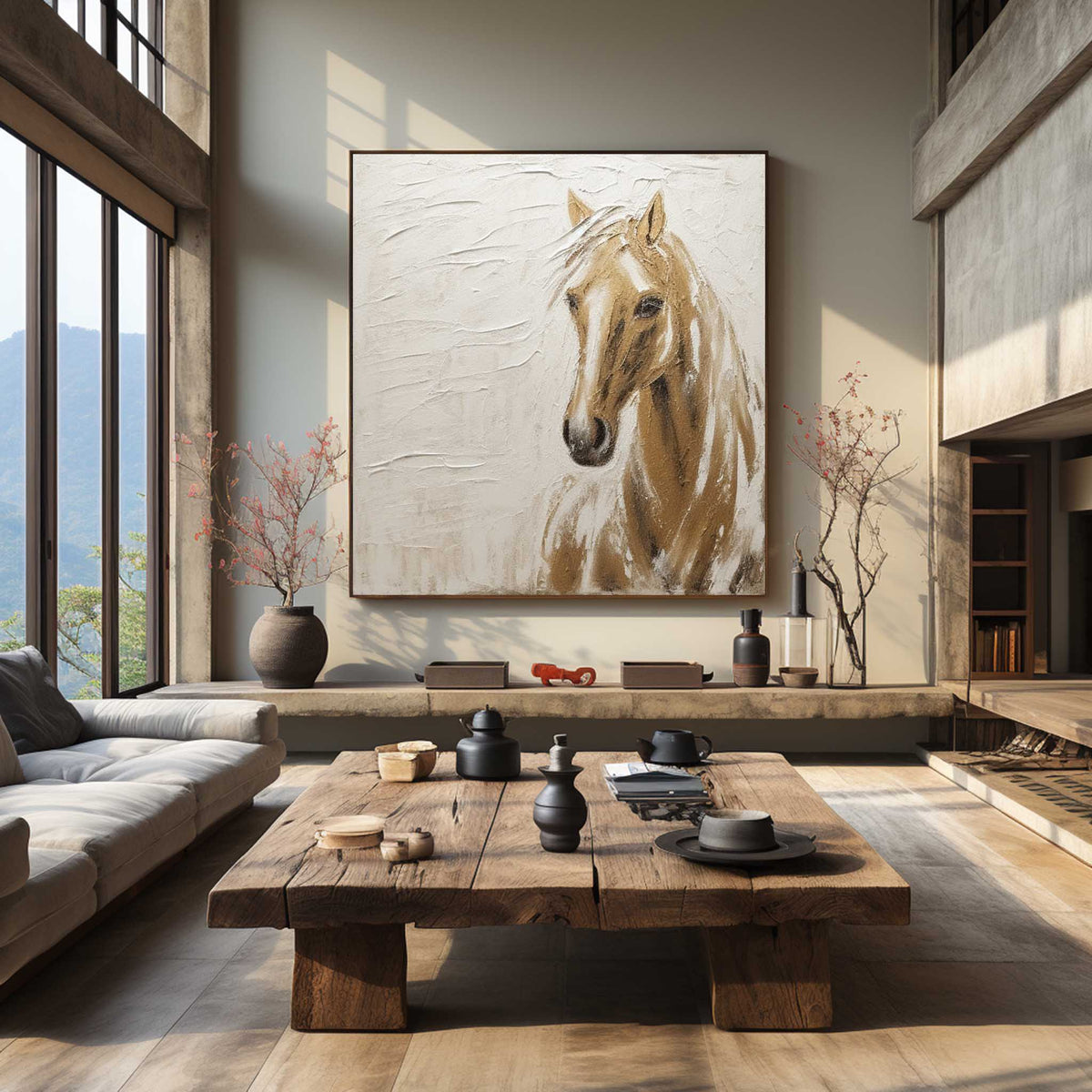 Wabi-Sabi Wall Art Textured Horse Portrait Painting