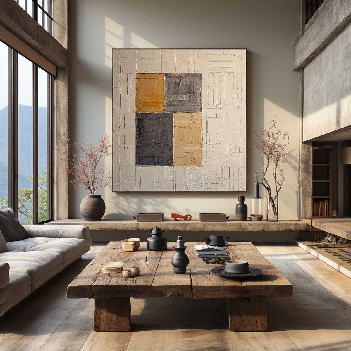 Wabi-Sabi Wall Art Textured Geometric Block