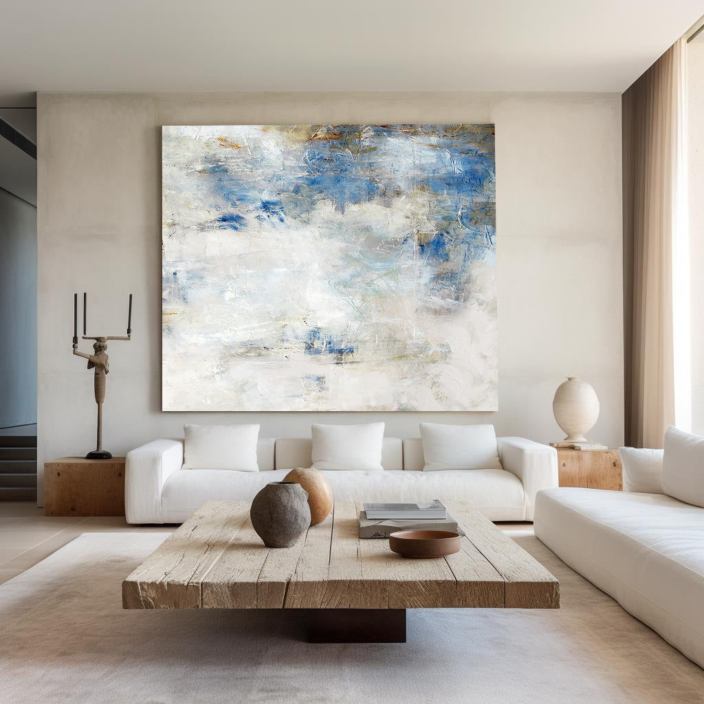 Coastal Abstract Painting Soft Blue & White