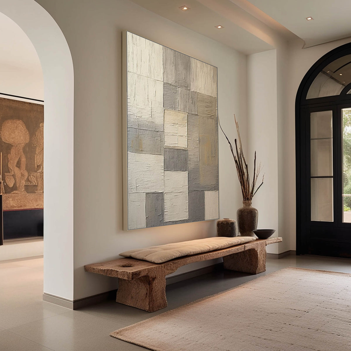 Neutral Geometric Abstract Bas-Relief Painting