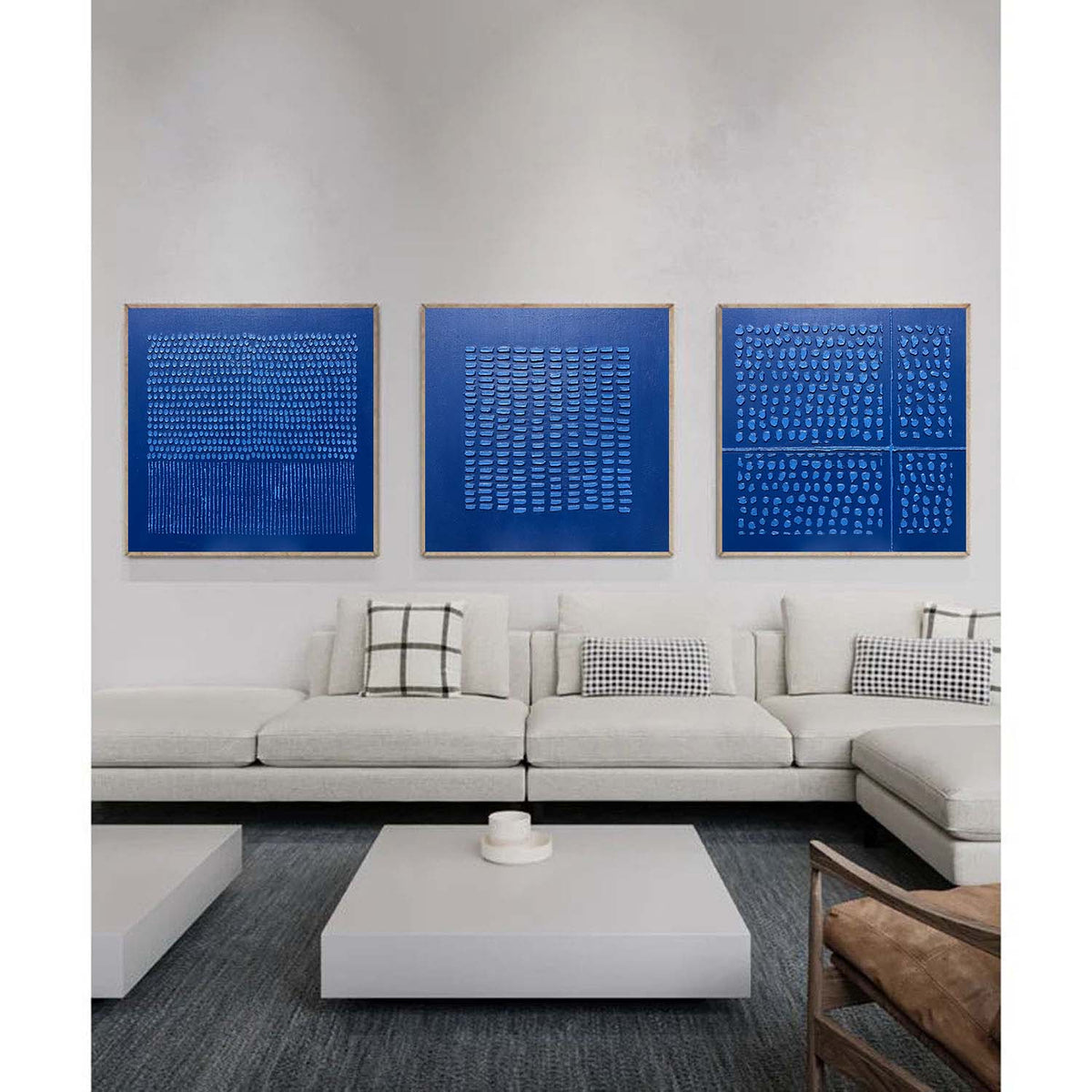 Wall Art Indigo Textured Triptych Oil Painting