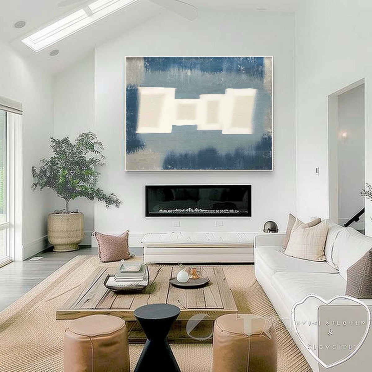 Wall Art Layered  Blue Subtle White Abstract