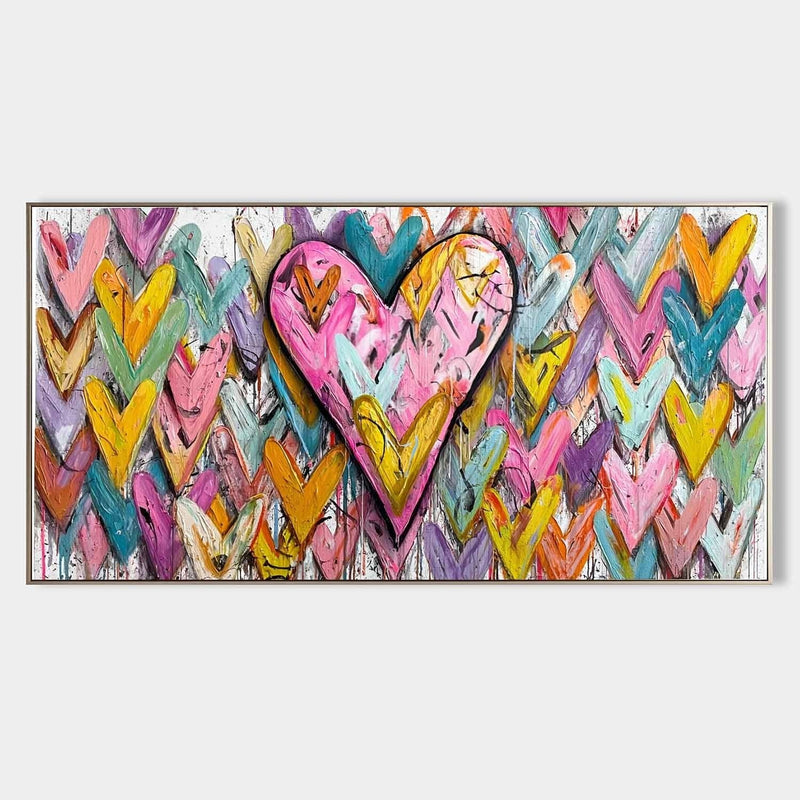 Wide Chevron Heart Impasto Painting