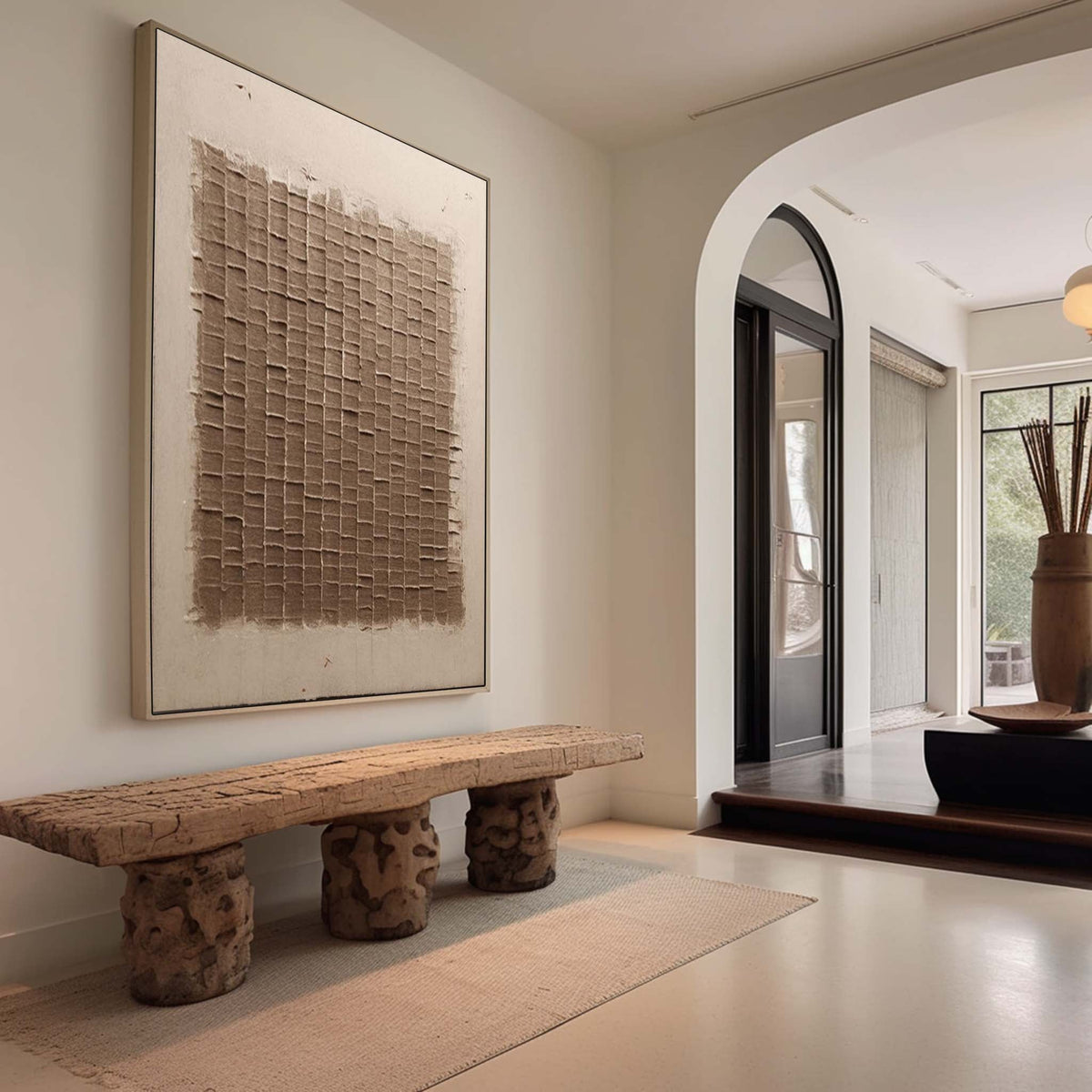 Minimalist 3D Textured Grid Painting Warm Brown Tone
