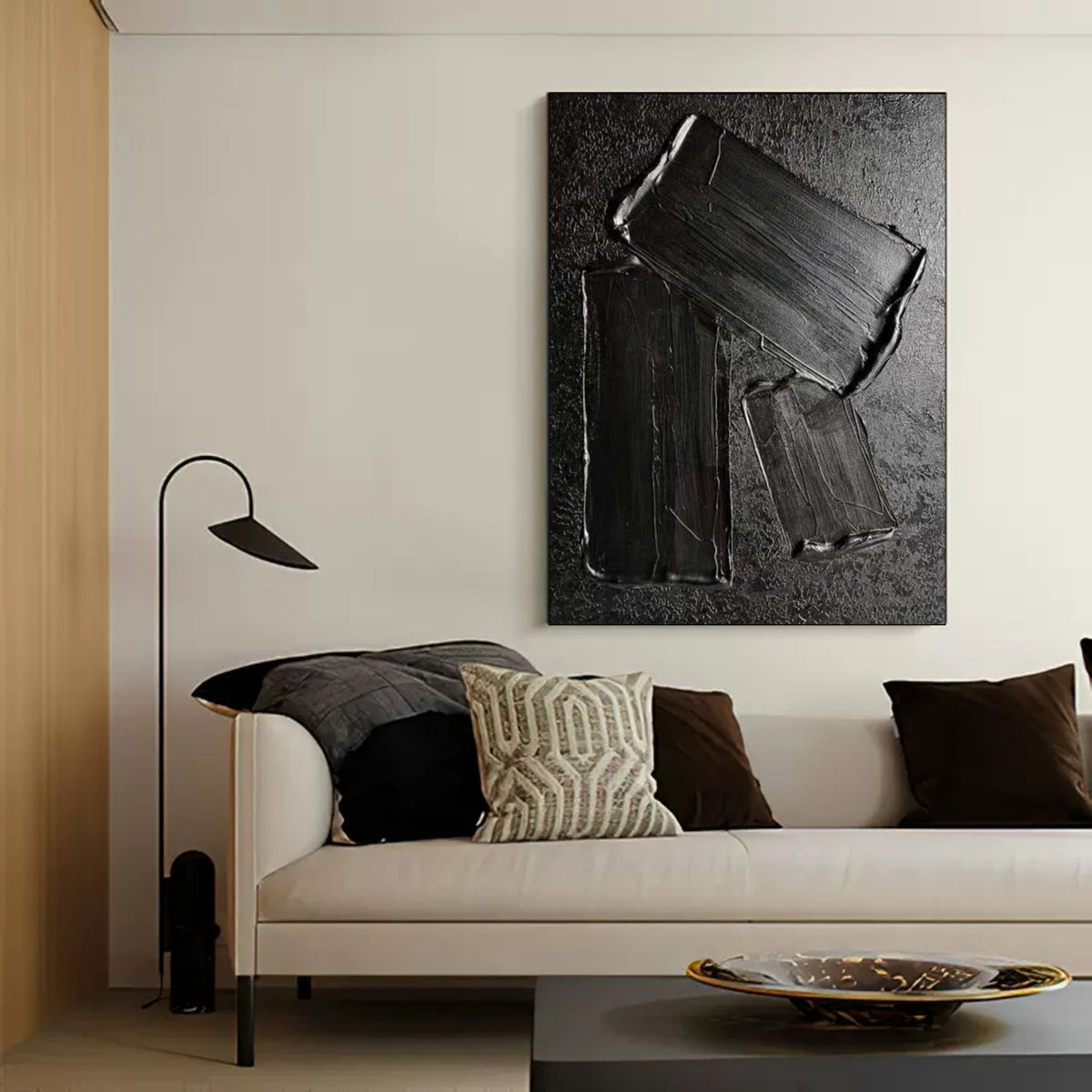Wabi-Sabi Black 3D Block Textured Abstract Wall Art