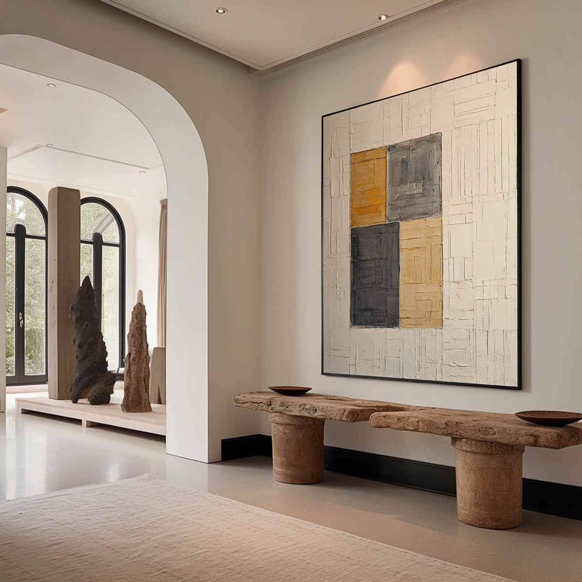 Wabi-Sabi Wall Art Textured Geometric Block