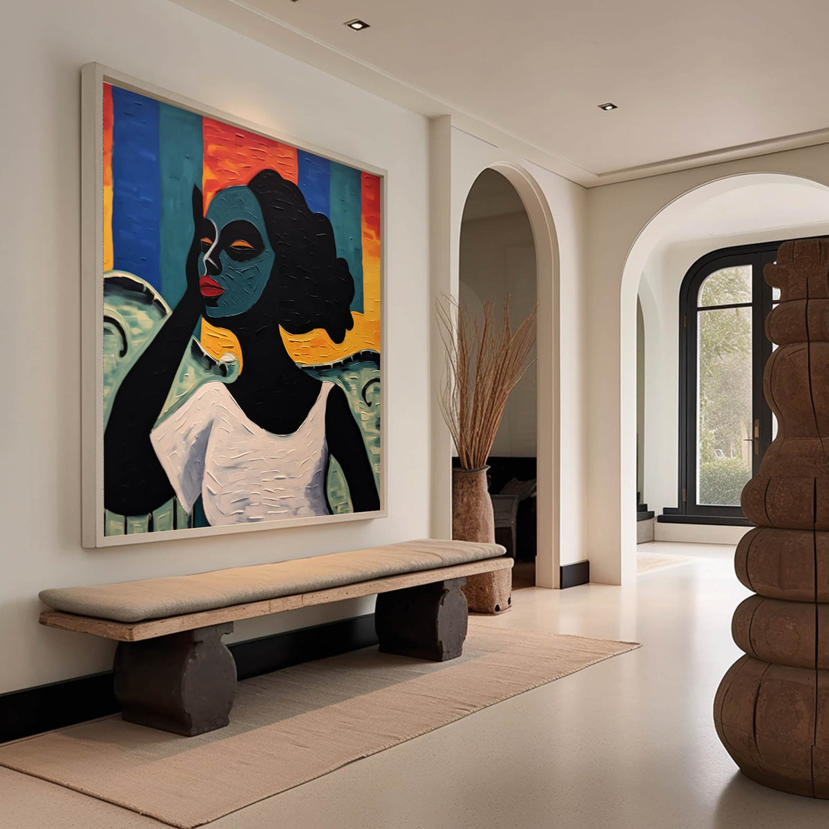 Wall Art Stylized Portrait Contemporary Figurative Linen