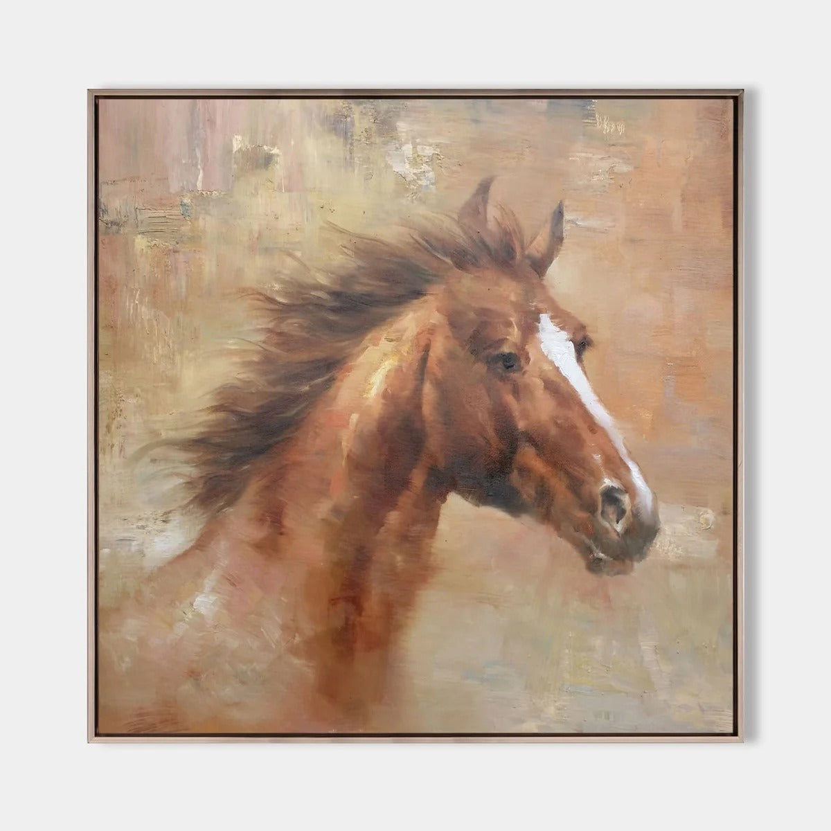 Chestnut Horse Portrait Painting Square Energetic