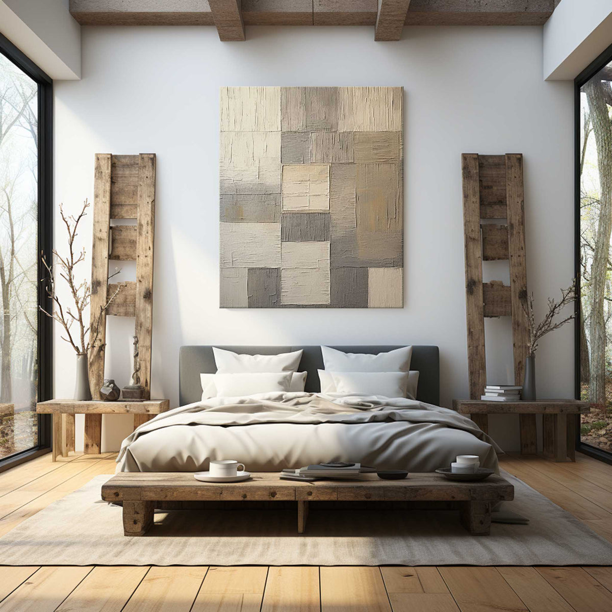 Neutral Geometric Abstract Bas-Relief Painting