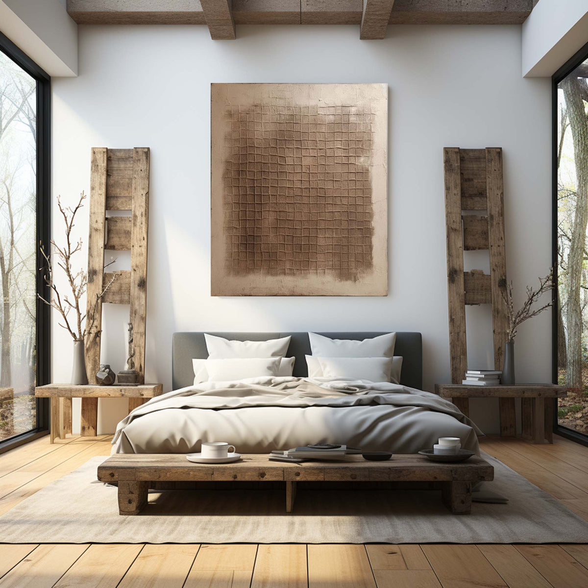 Wall Art Neutral Grid Texture Oil Painting