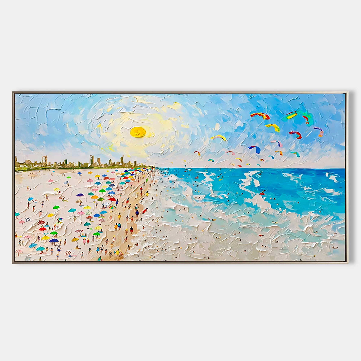 Vibrant Beach Scene Impasto Painting