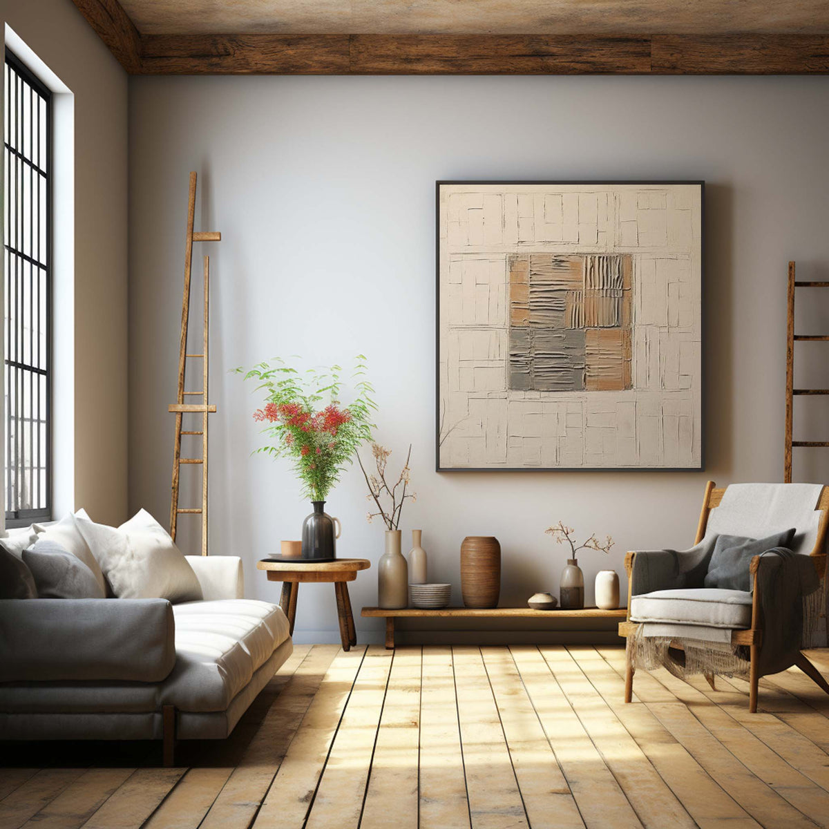 Neutral Geometric Textured Painting
