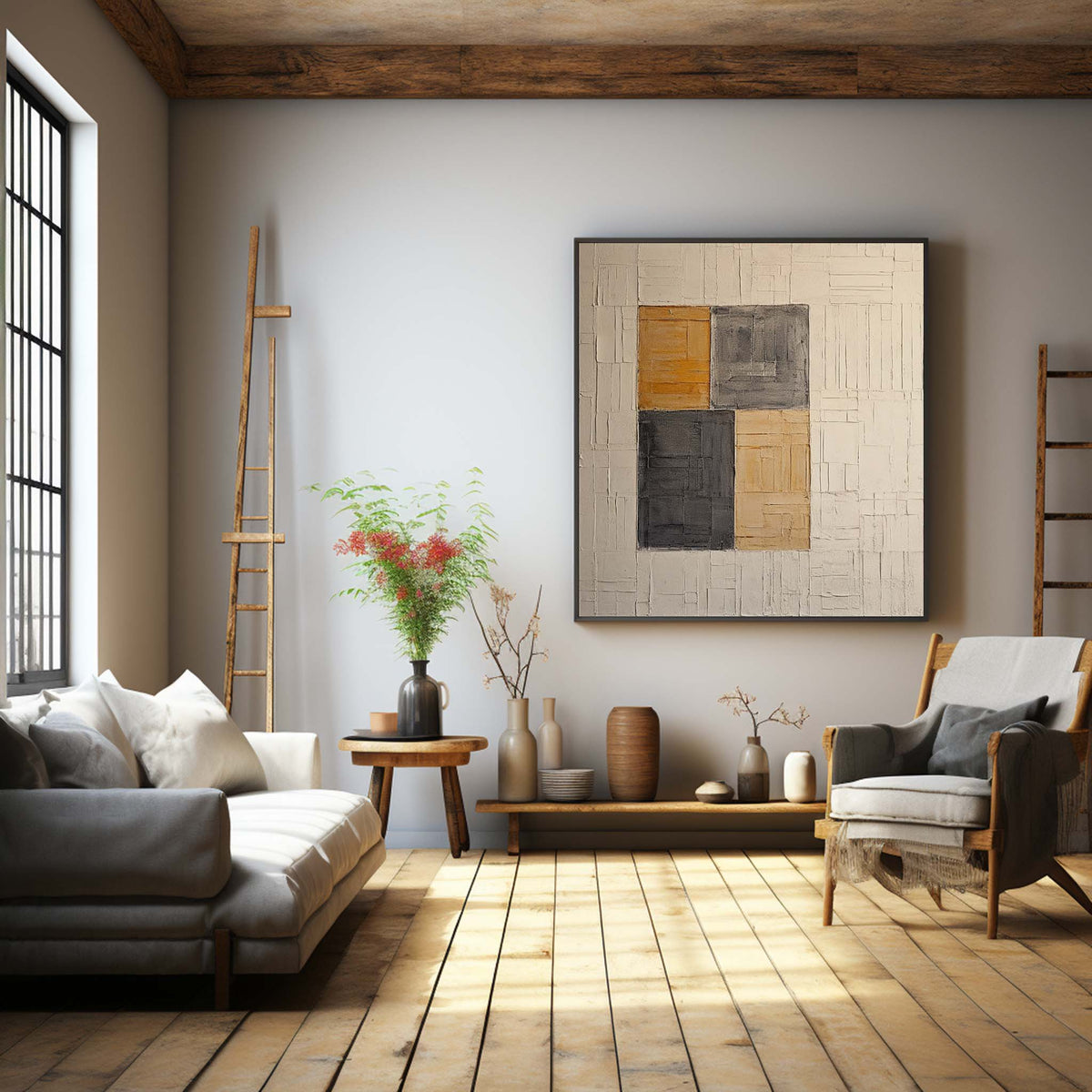 Wabi-Sabi Wall Art Textured Geometric Block