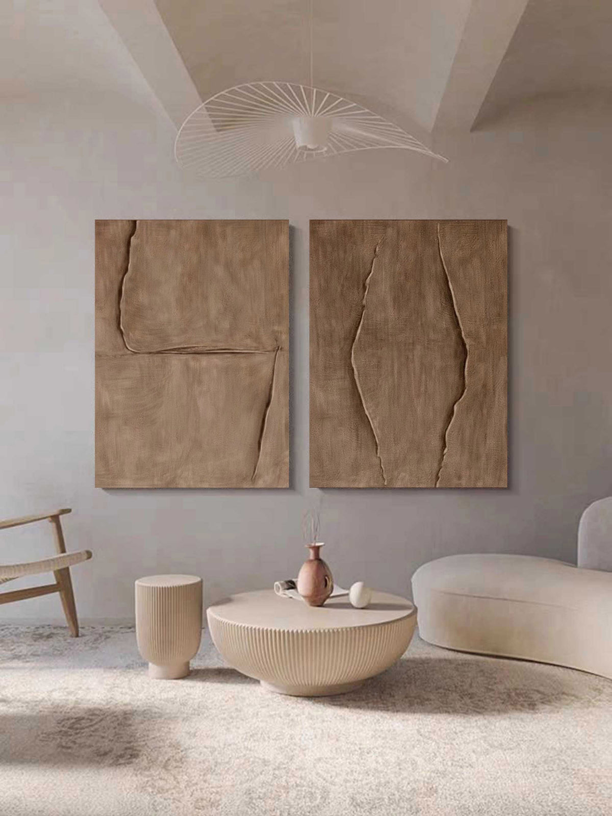 Set Of 2 Warm Brown Textured Diptych Painting