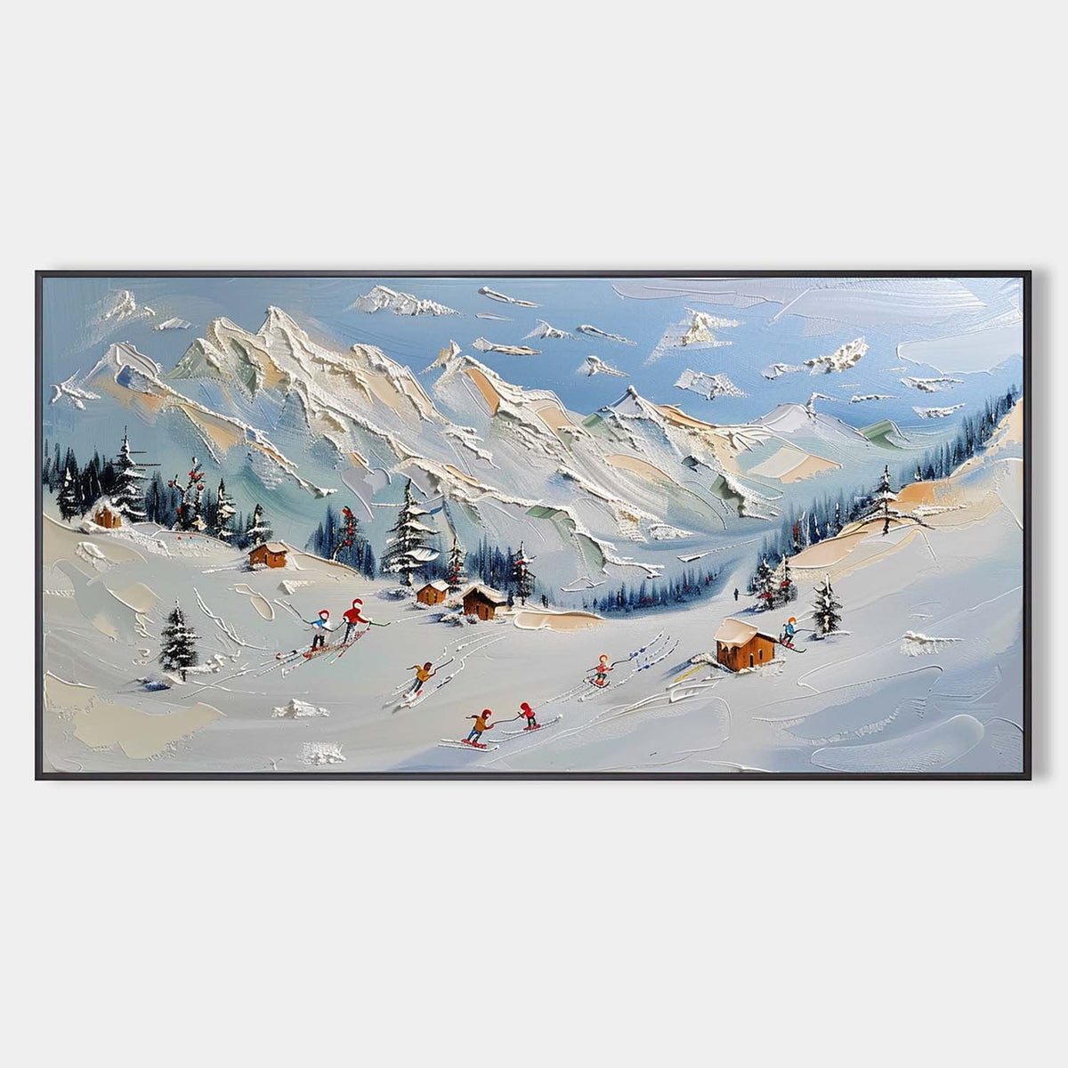 Wall Art Impressionist Ski Resort Snowy Mountain