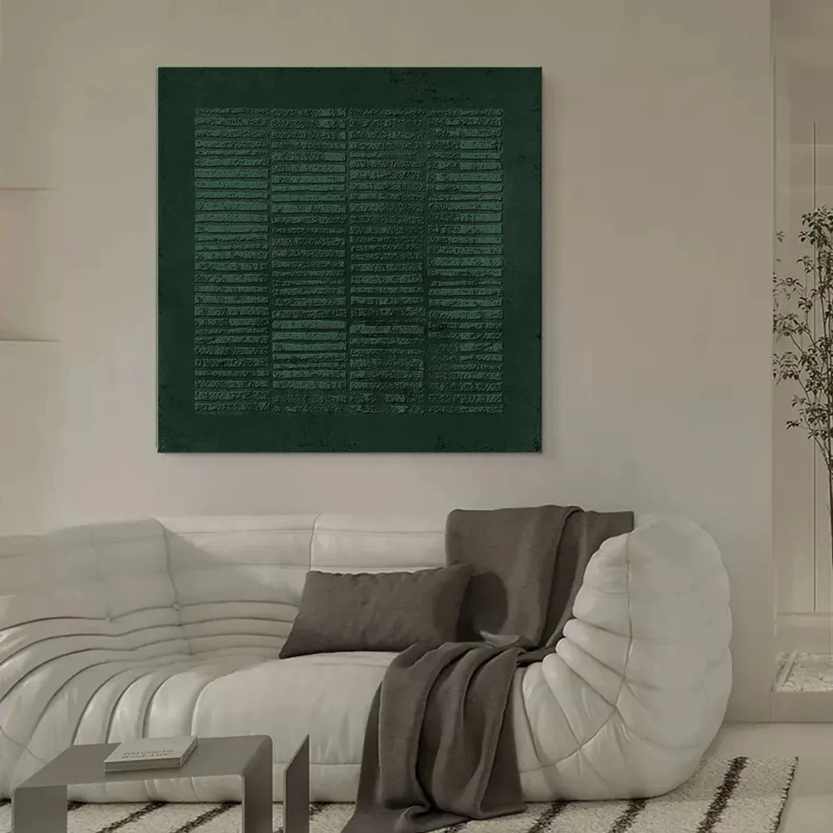 Deep Teal Textured Striped Abstract Oil Painting