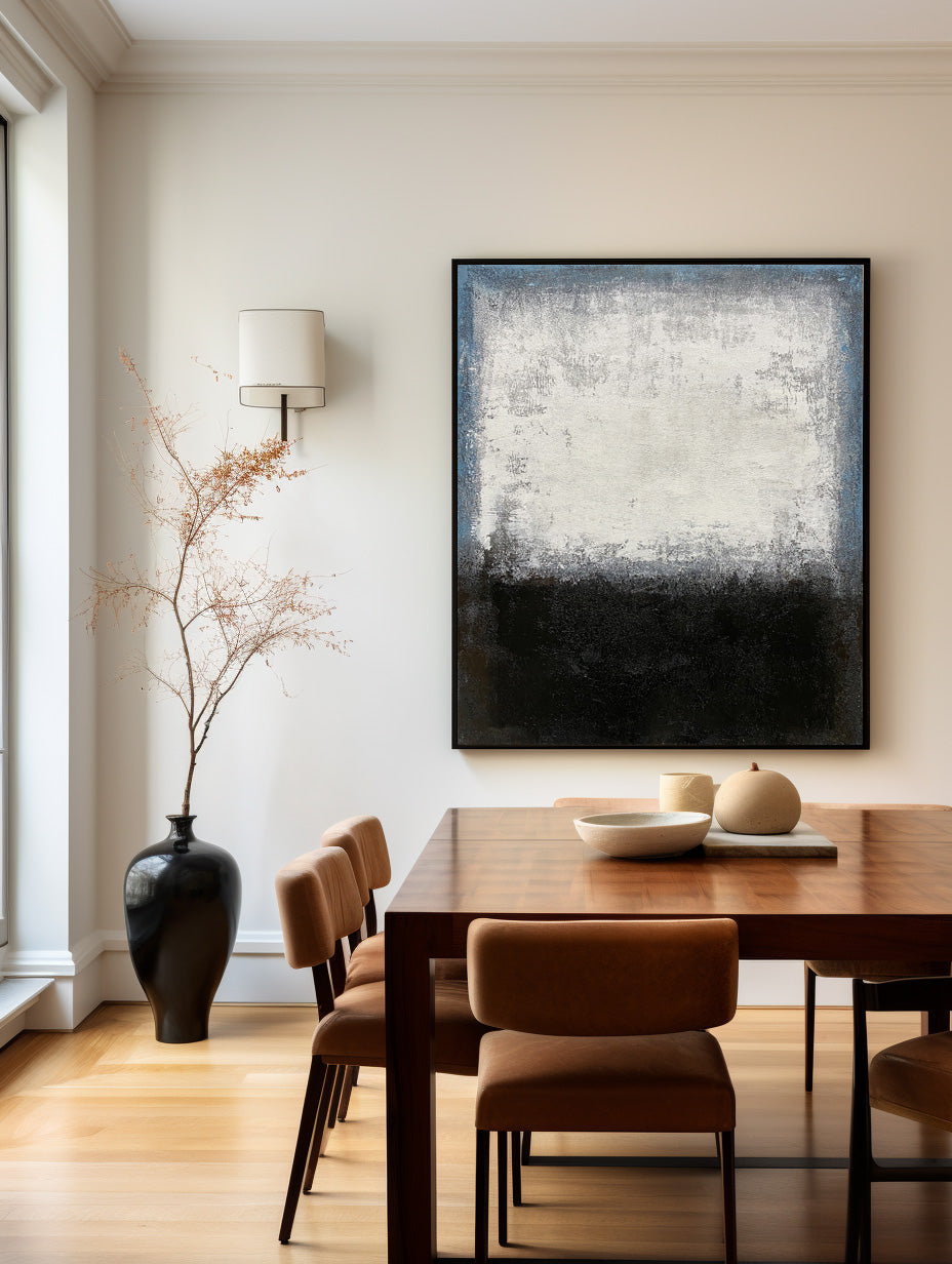 Minimalist Indigo Edge Abstract Oil Painting