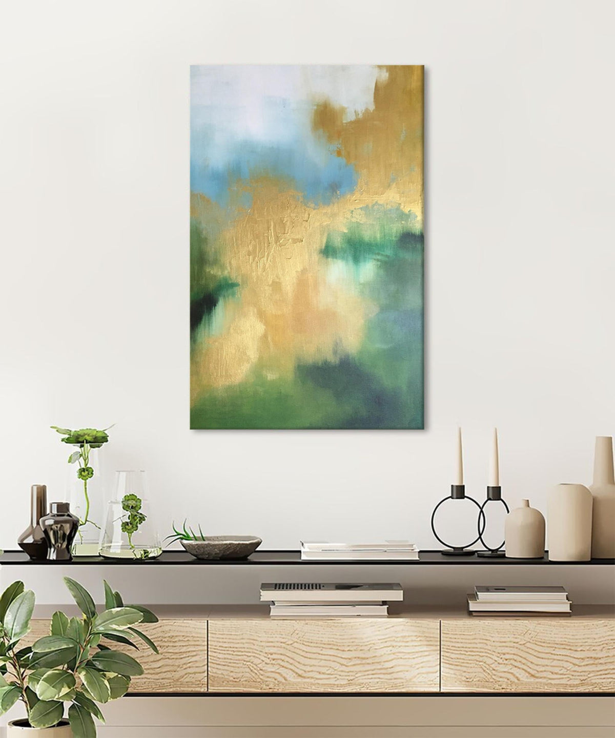 Luxury Gold Leaf Oil Painting Blue Green