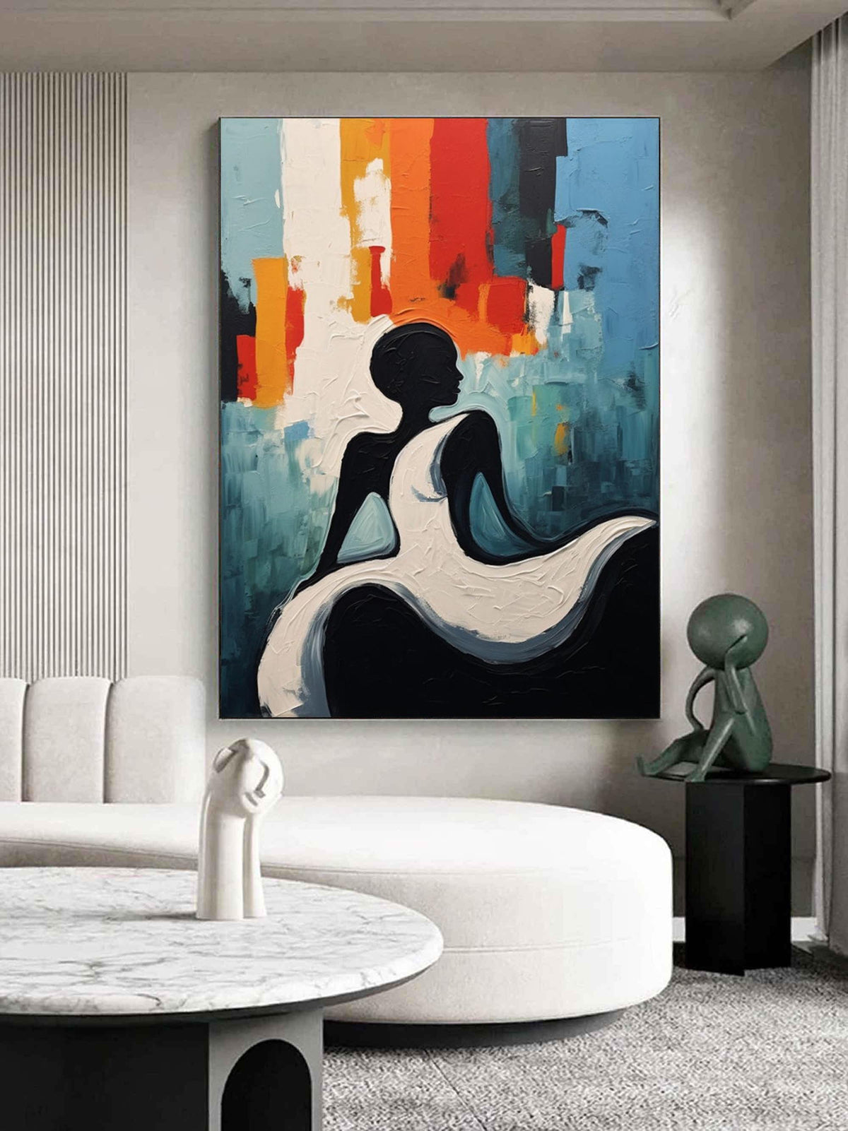 Wall Art Female Silhouette Vibrant Red Waves