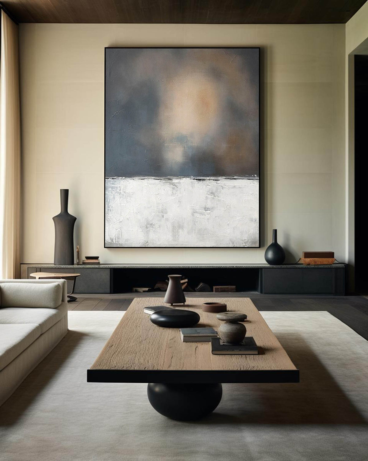 Minimalist Horizon Abstract Painting Vertical Textured