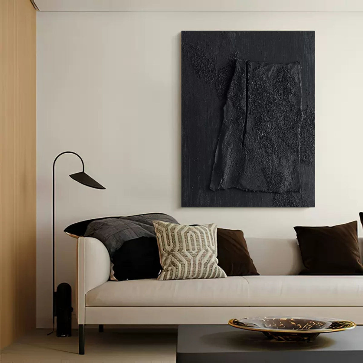 Monochrome Black Textured Abstract Painting