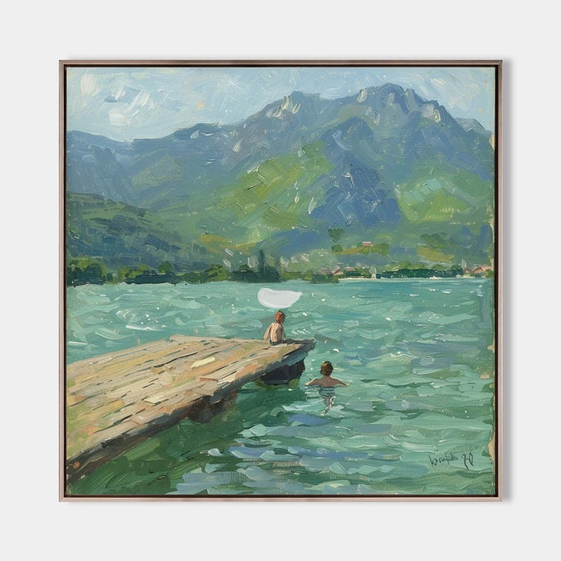 Wall Art Lake Dock Mountain Impressionist Textured Living Room