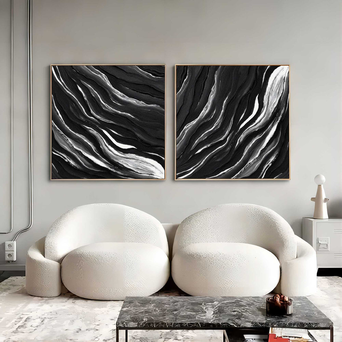 Wall Art Abstract Motion Deep Black Artistic Linen