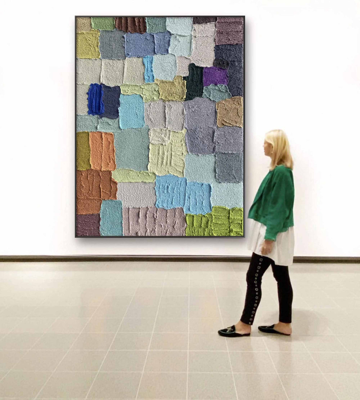 Colorful Multi Toned Textured Patchwork Oil Painting