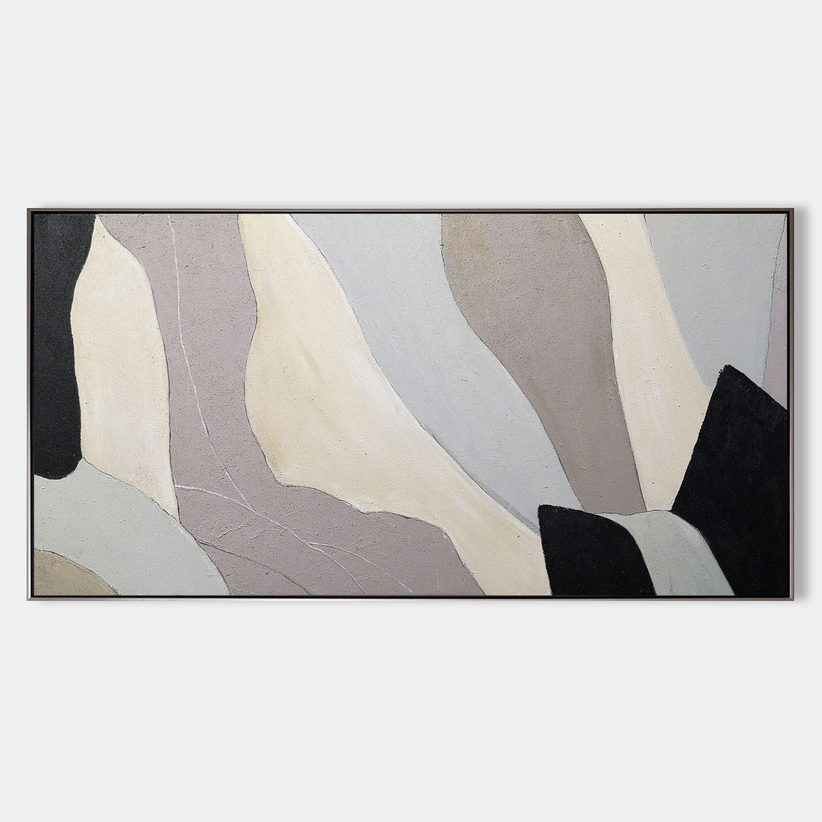 Beige‑Grey‑Black Horizontal Geometric Layered Block‑Shape Matte‑Surface Artwork