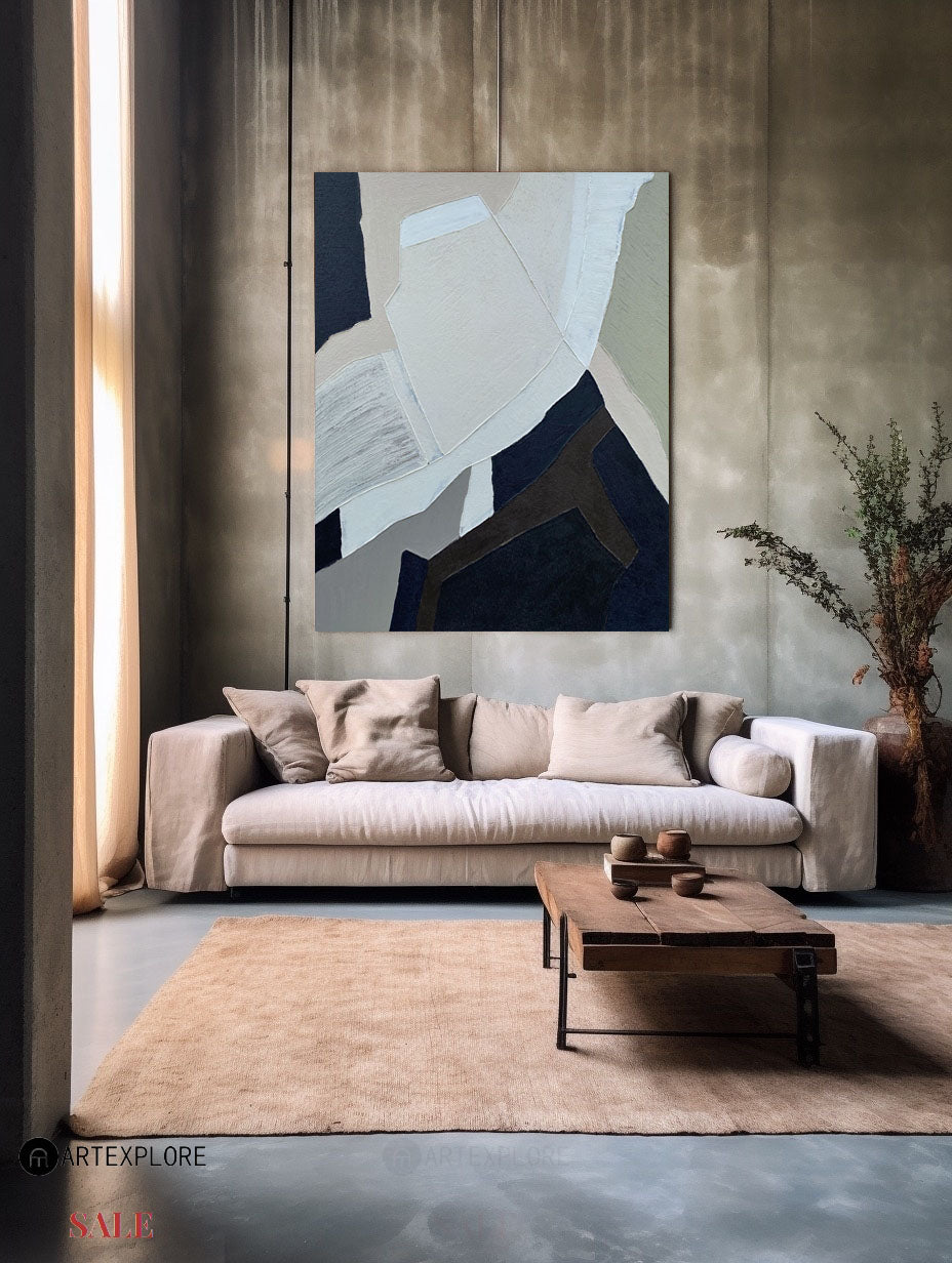 Organic Geometric Collage Painting Vertical