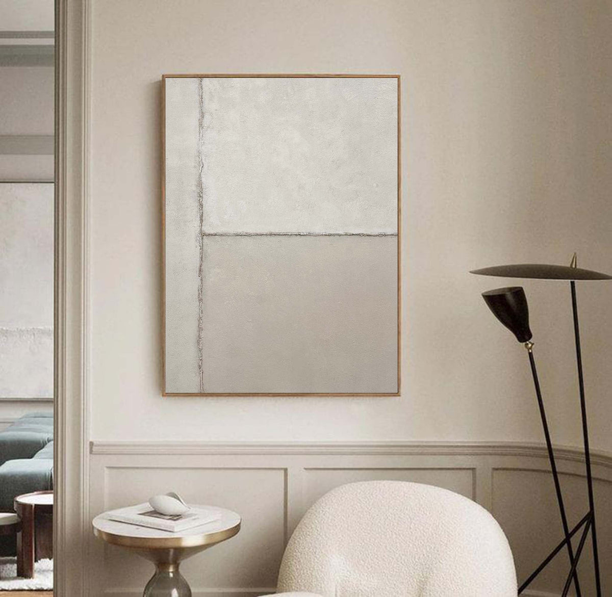 Neutral Beige Minimalist Linear Painting