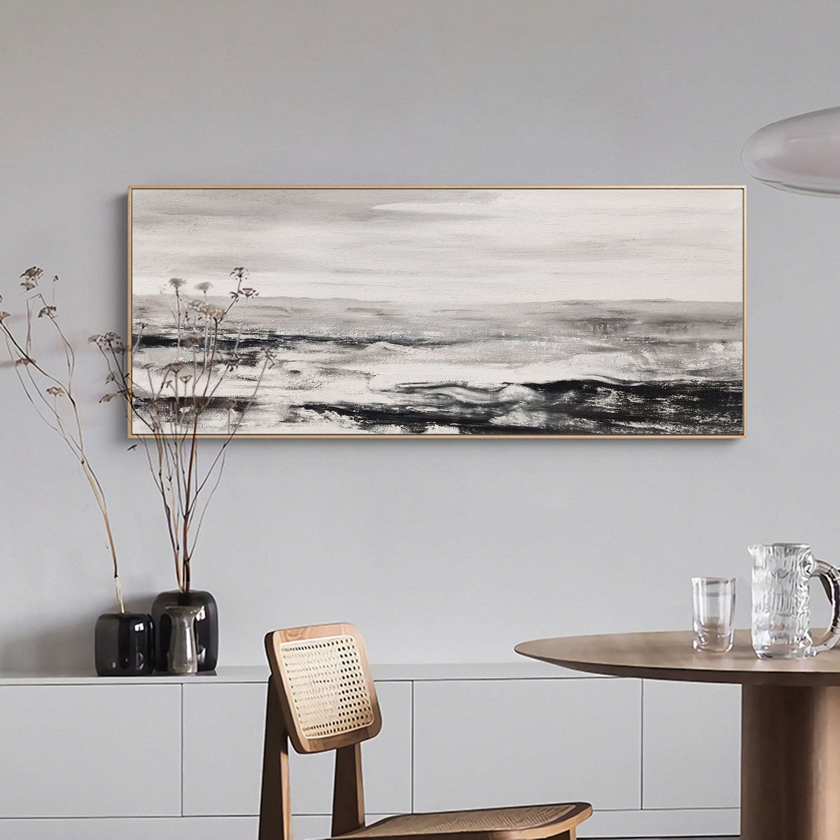 Monochrome Ocean Wave Wall Art Horizontal