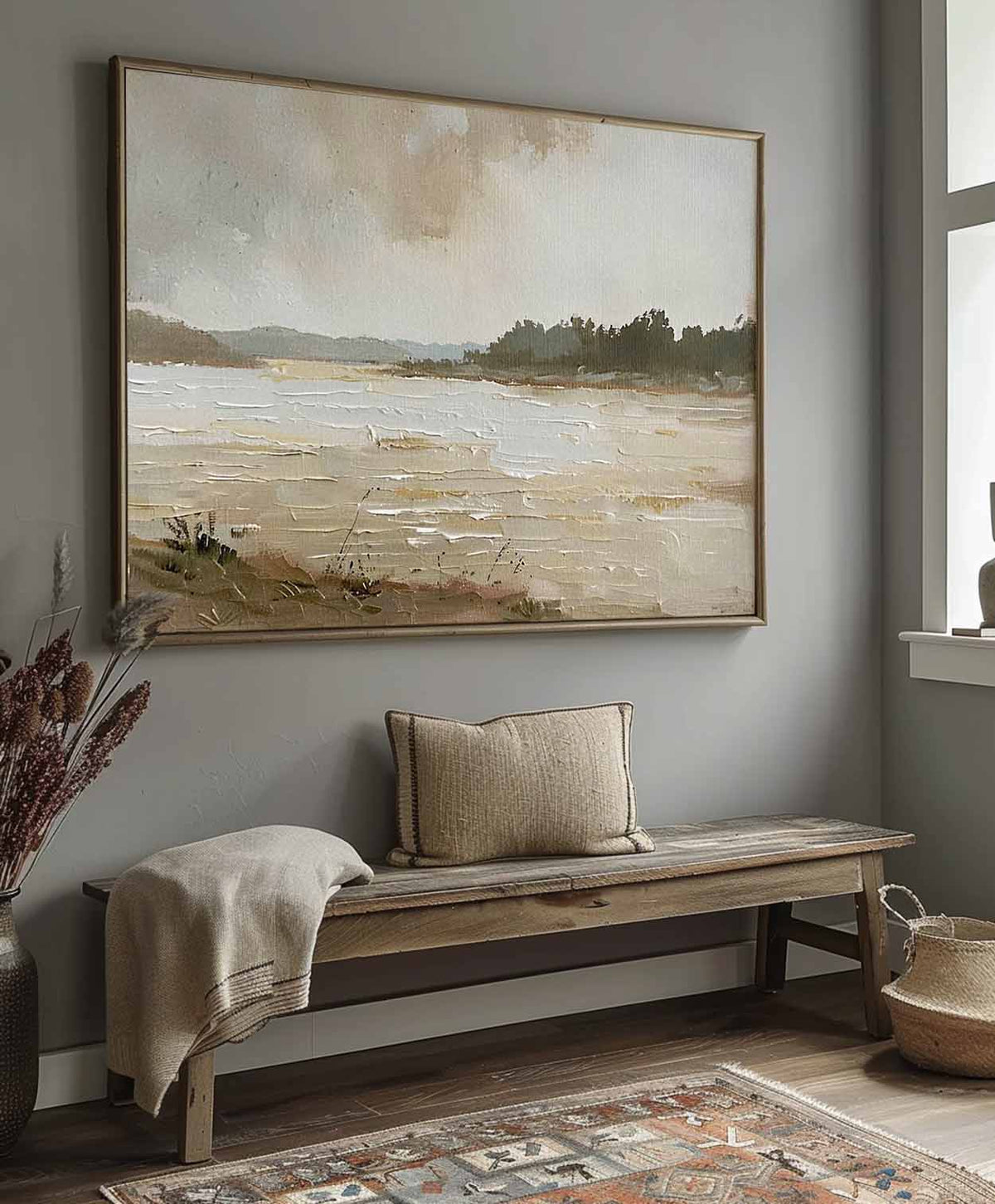 Quiet Shore Neutral Landscape Oil Painting
