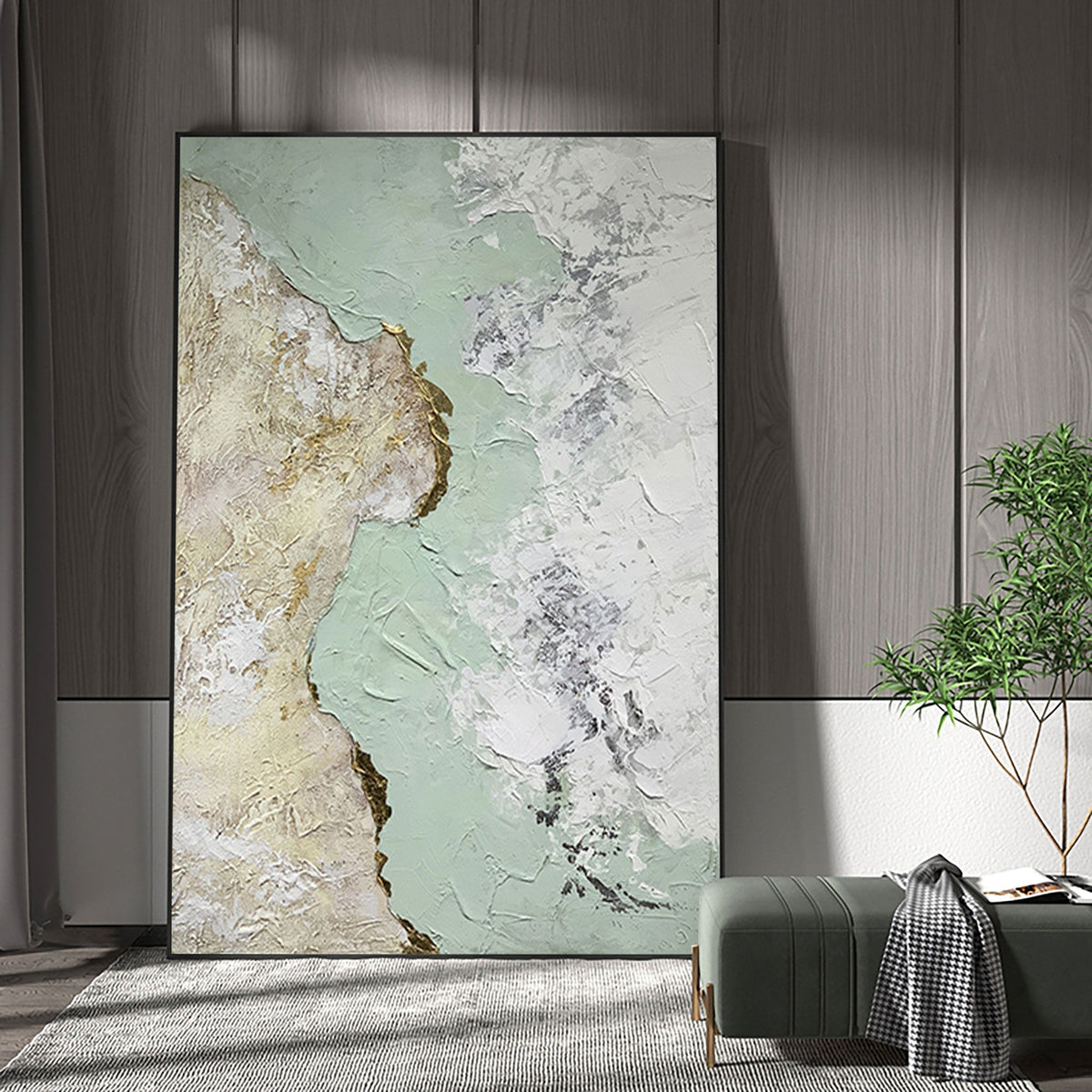 Abstract Green And Gold Painting