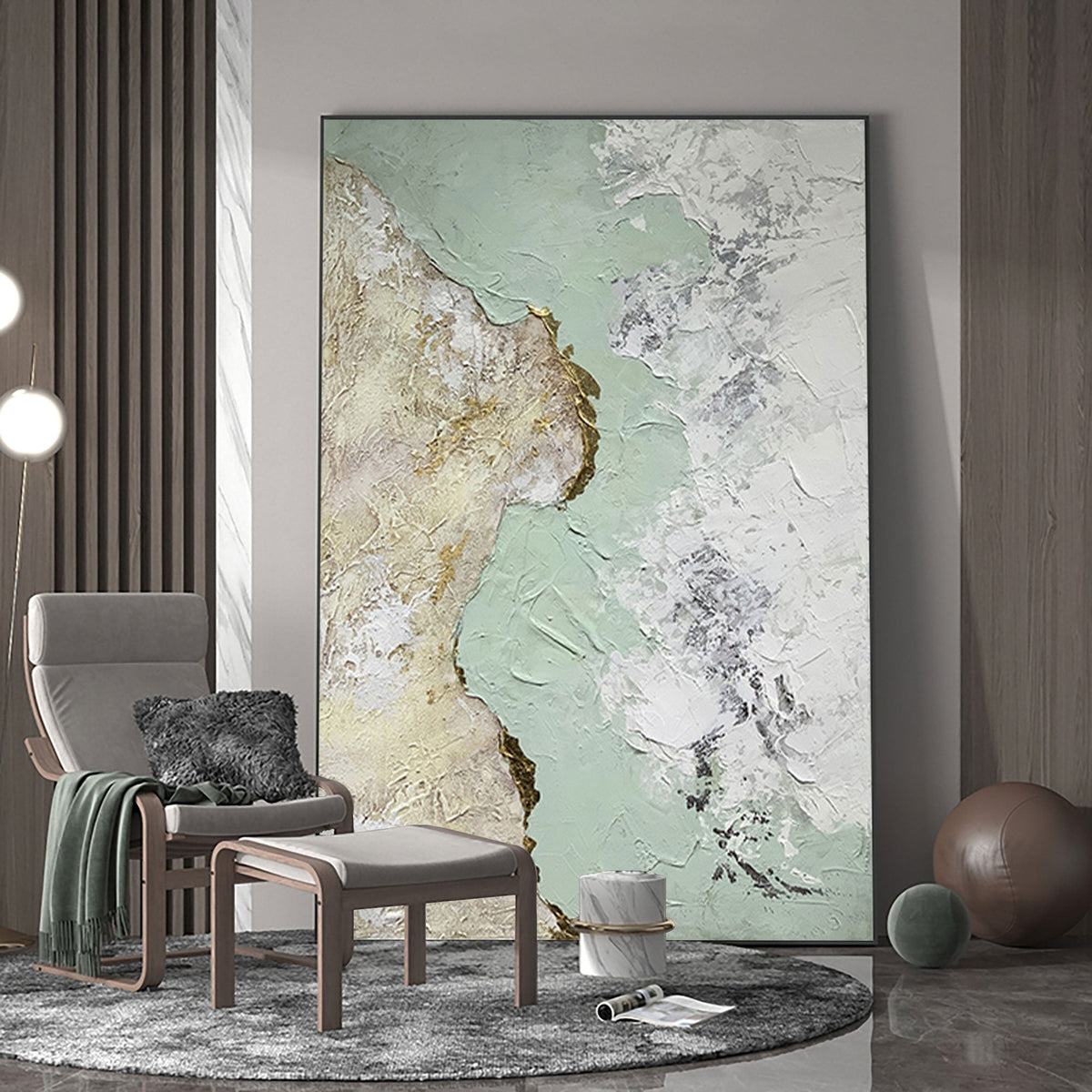 Abstract Green And Gold Painting
