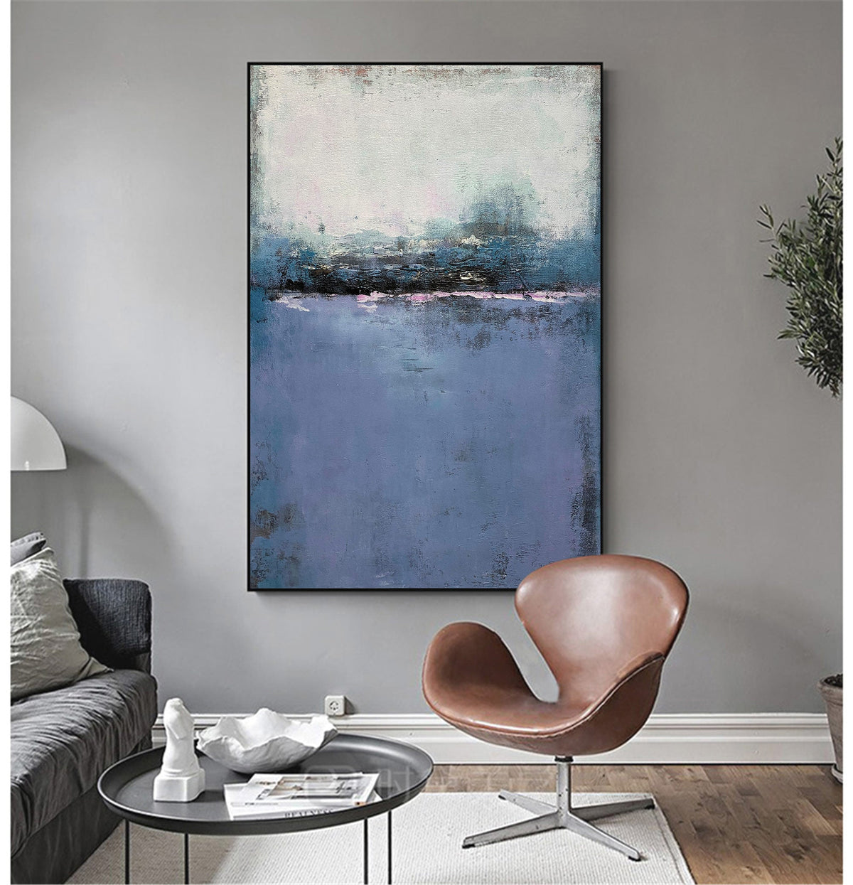 Serene Indigo Seascape Abstract Oil Painting