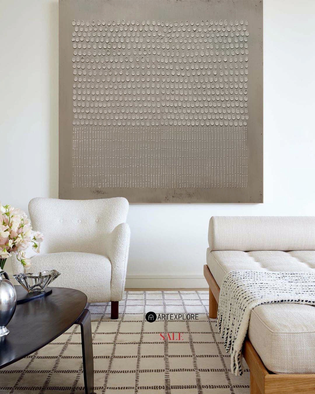 Wall Art Neutral Dots Grid Abstract Textured Bedroom