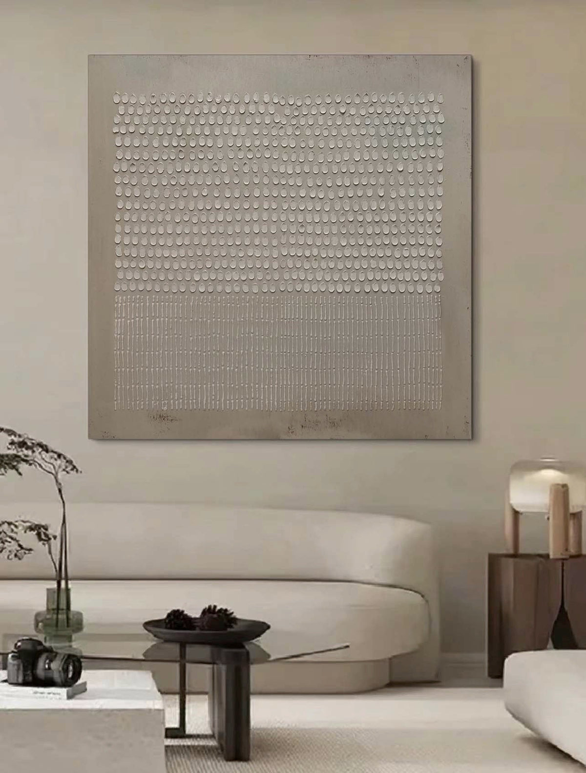 Wall Art Neutral Dots Grid Abstract Textured Bedroom