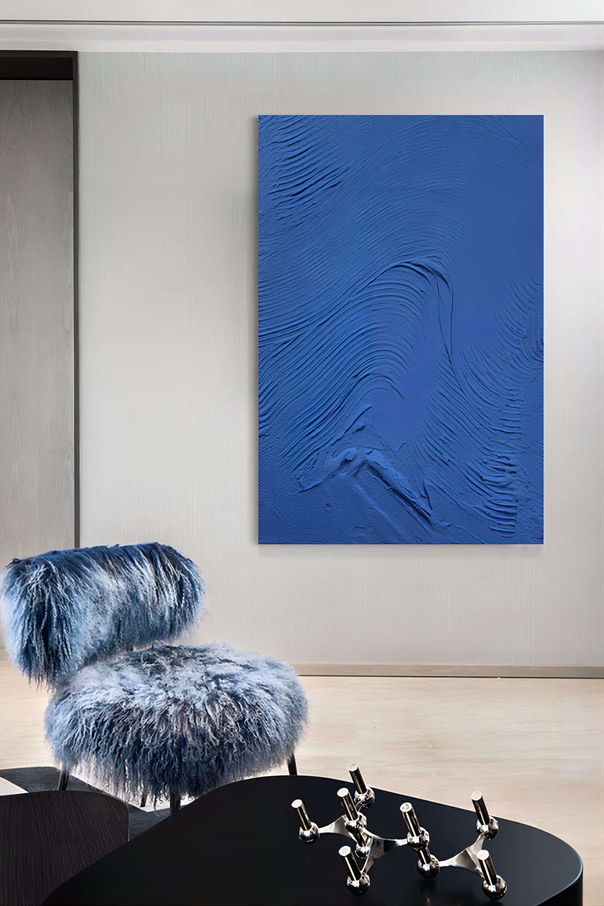 Deep Blue Wave Texture Oil Painting