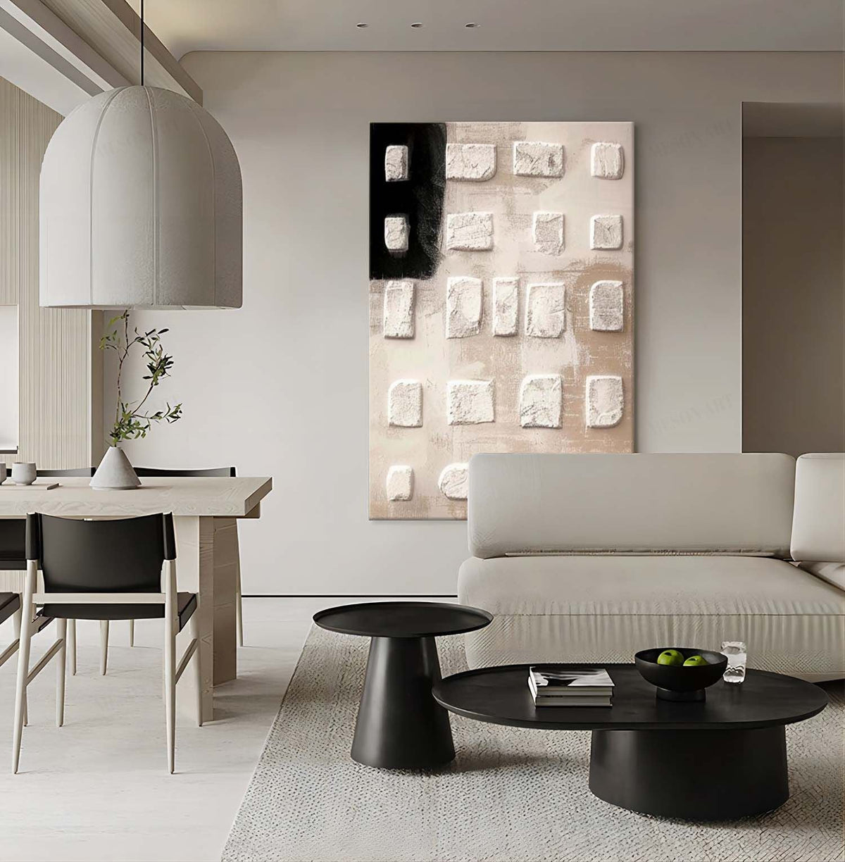 Neutral Textured 3D Block Oil Painting Black Minimalist
